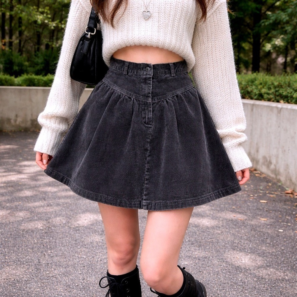 VTG 90s Honors Corduroy‎ Skirt 12 XS 24" Waist Grey 100% Cotton High Waist Mini
